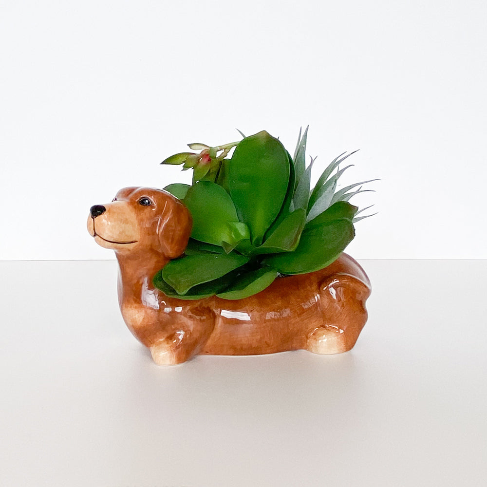 Urban Products Cute Dachshund Themed Planter Box Home Garden Decor Brown 20cm — image 2