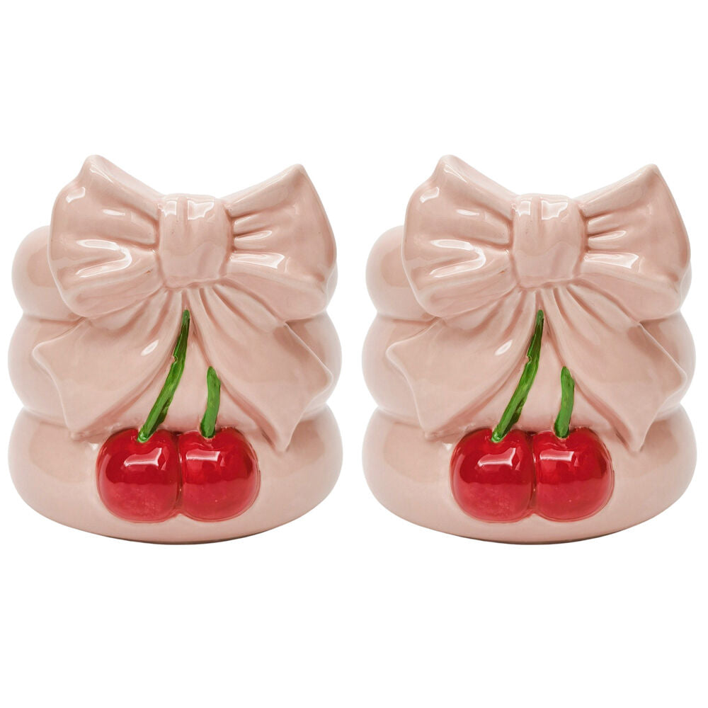 Urban Cherry Bow Ceramic Planter Flower Plant Pot Home Decor 19cm Pink/Red (2 Pack)
