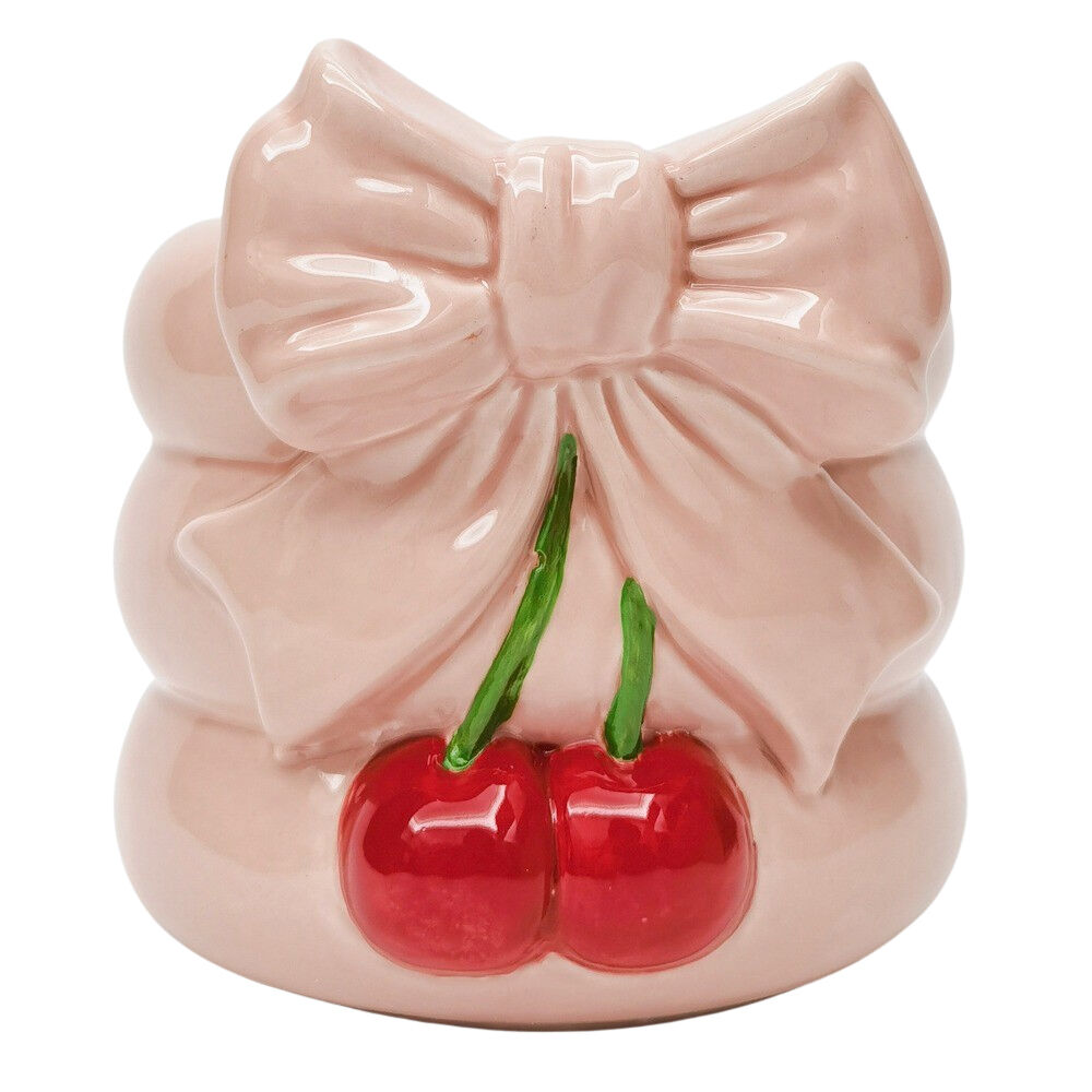 Urban Cherry Bow Ceramic Planter Flower Plant Pot Home Decor 19cm Pink/Red (2 Pack) — image 2