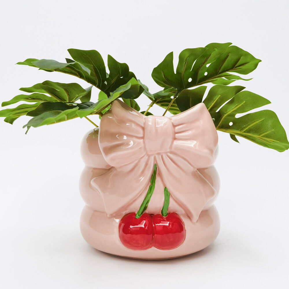 Urban Cherry Bow Ceramic Planter Flower Plant Pot Home Decor 19cm Pink/Red (2 Pack) — image 3