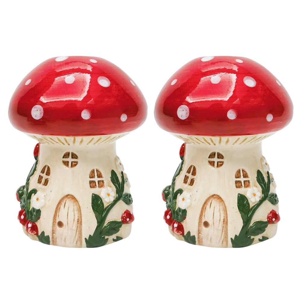 Urban Toadstool House Flower Vase Ceramic Tabletop Home Decor 14x11cm Red (2 Pack)