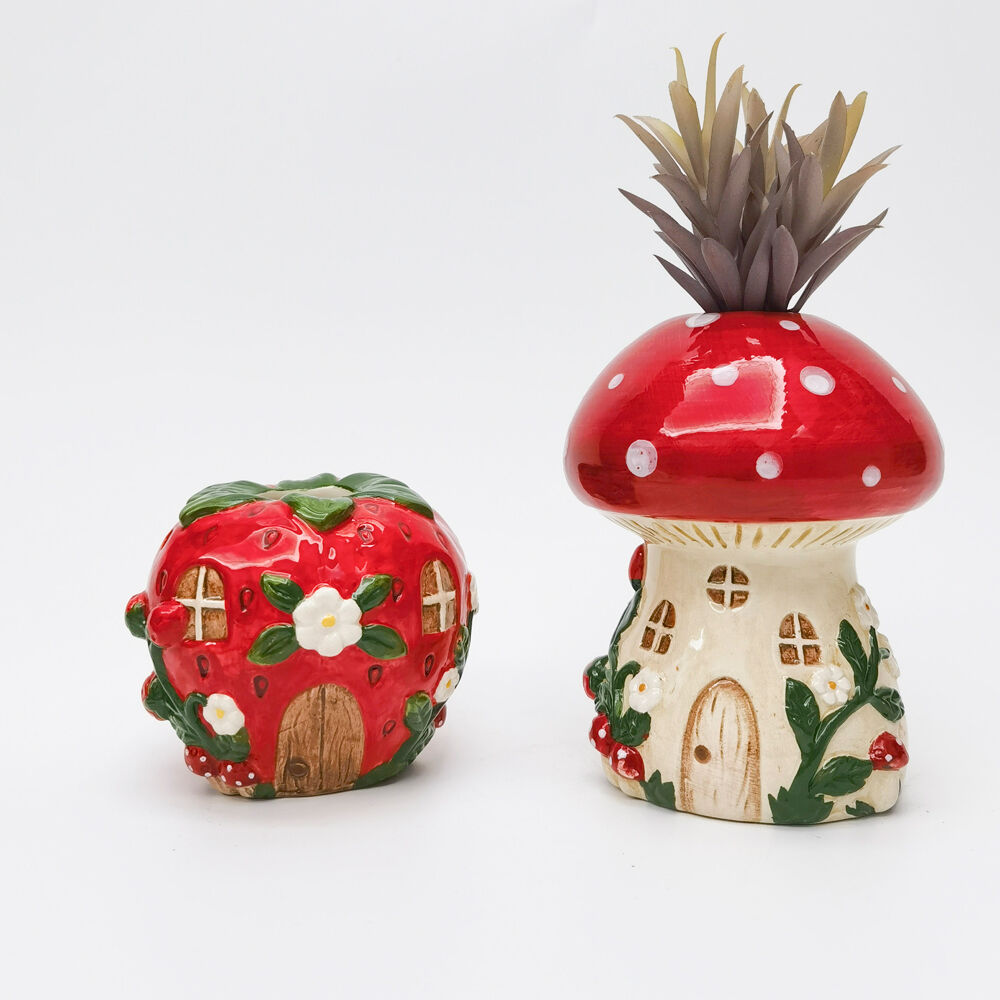 Urban Toadstool House Flower Vase Ceramic Tabletop Home Decor 14x11cm Red (2 Pack) — image 4