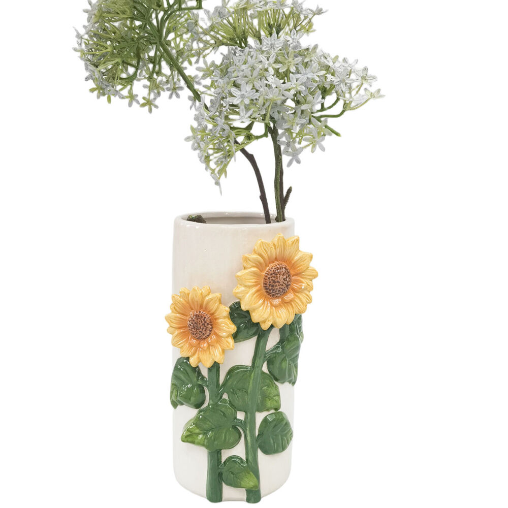 Urban 22x11cm Beige/Yellow Ceramic Sunflower Home Decor Flower Vase — image 3