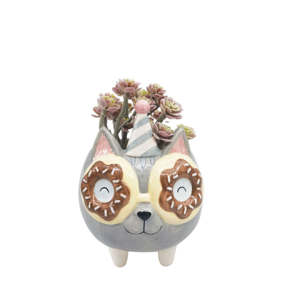 Urban 15cm Grey Ceramic Donut Cat Outdoor Garden Planter Pot — image 3