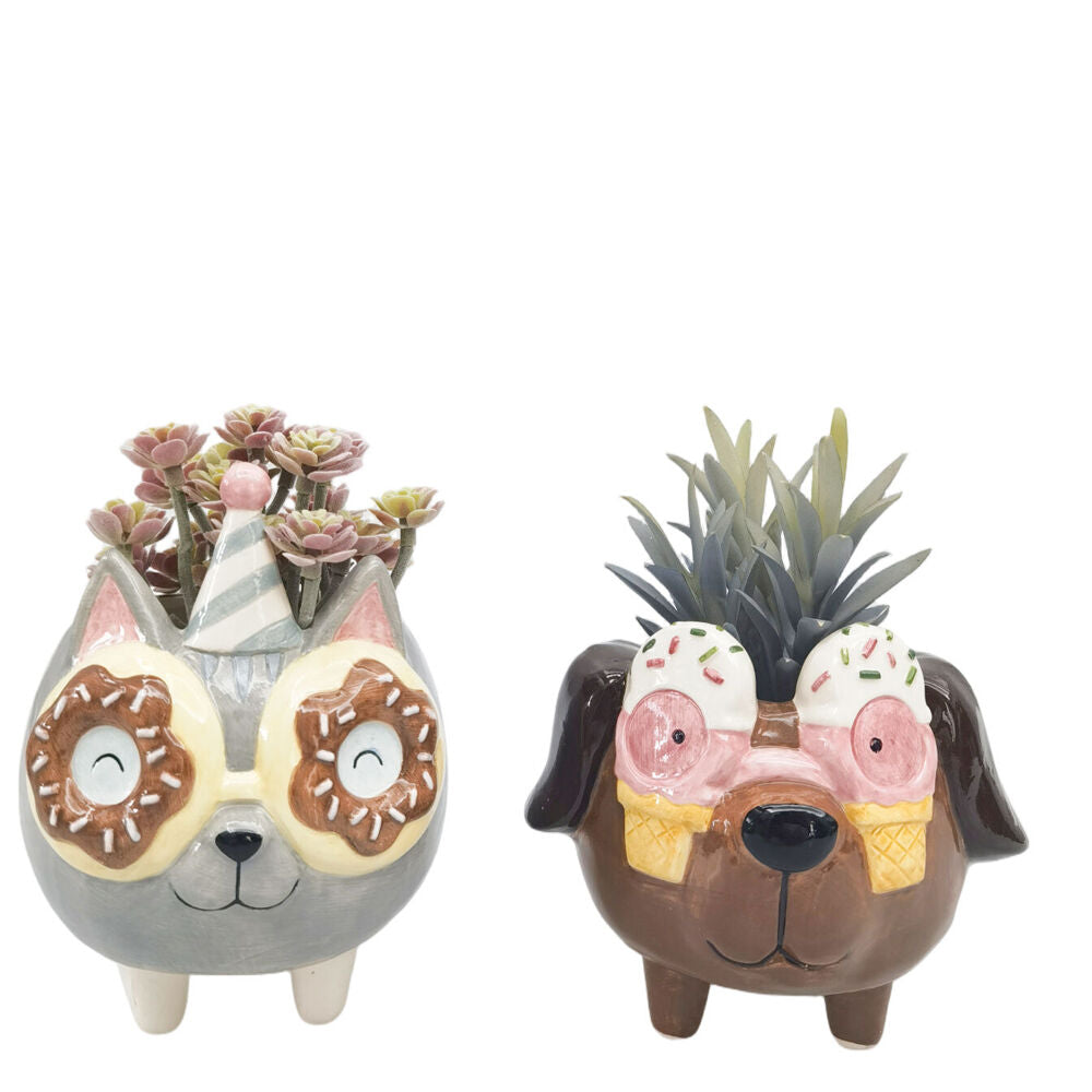 Urban 15cm Grey Ceramic Donut Cat Outdoor Garden Planter Pot — image 2