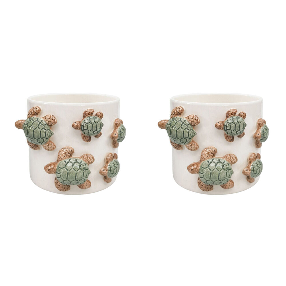 Urban Ceramic Family of Turtle Outdoor Planter Pot 11x15cm Green (2 Pack)