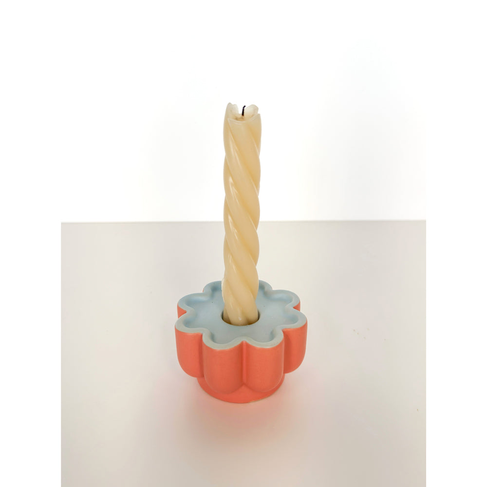 Urban Products 8cm Ceramic Groovy Flower Candle Holder Decor Stand Blue/Pink — image 2