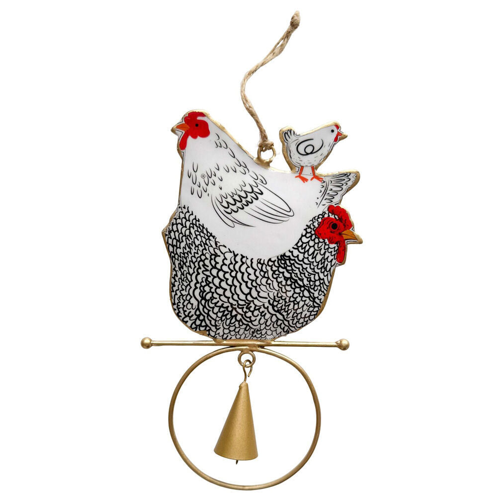 Urban Iron Chickens Hanging Bell Outdoor Garden Decor 18x12cm Black/White (2 Pack) — image 2