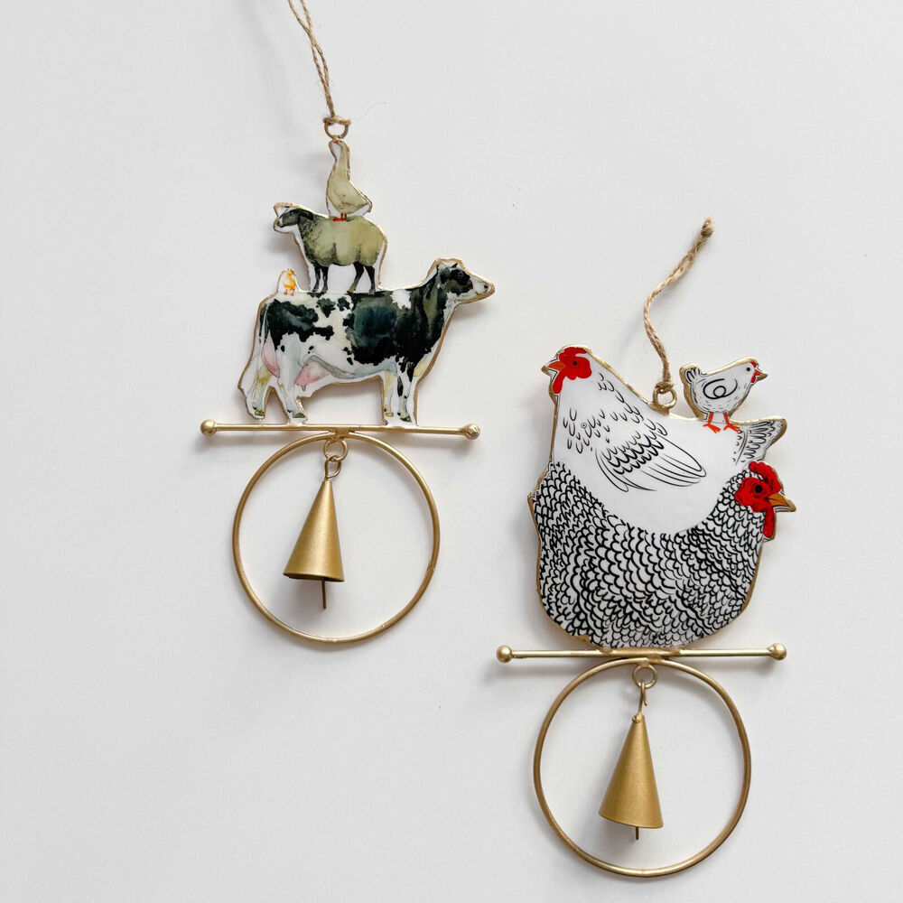Urban Iron Chickens Hanging Bell Outdoor Garden Decor 18x12cm Black/White (2 Pack) — image 3