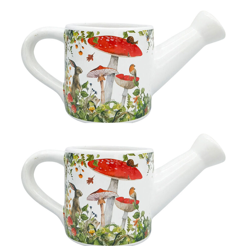 Urban Ceramic Enchanted Garden Watering Can Planter Pot 13x25cm Red (2 Pack)