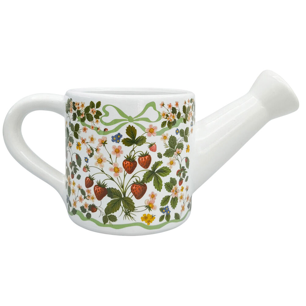 Urban 13x25cm Green/Red Ceramic Strawberry Fields Watering Can Planter Pot