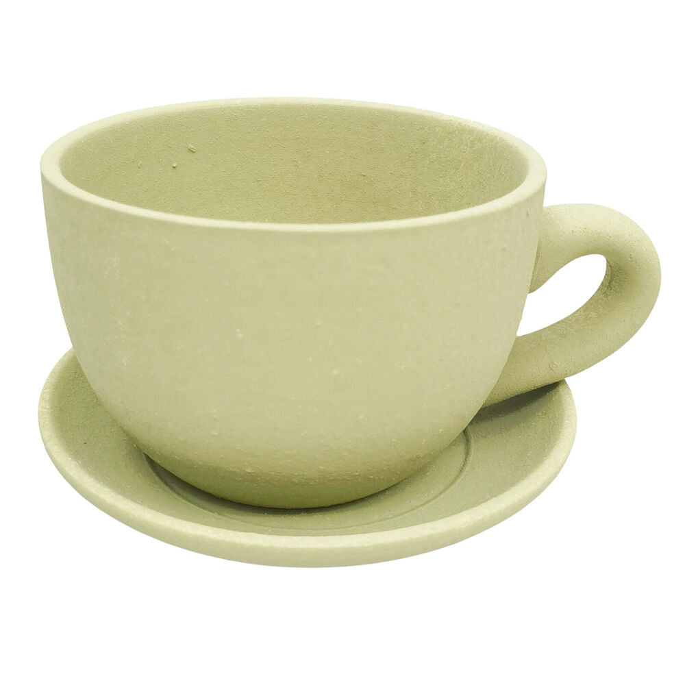 Urban 19x10cm Ceramic Rendered Teacup Outdoor Planter Pot — Sage Green