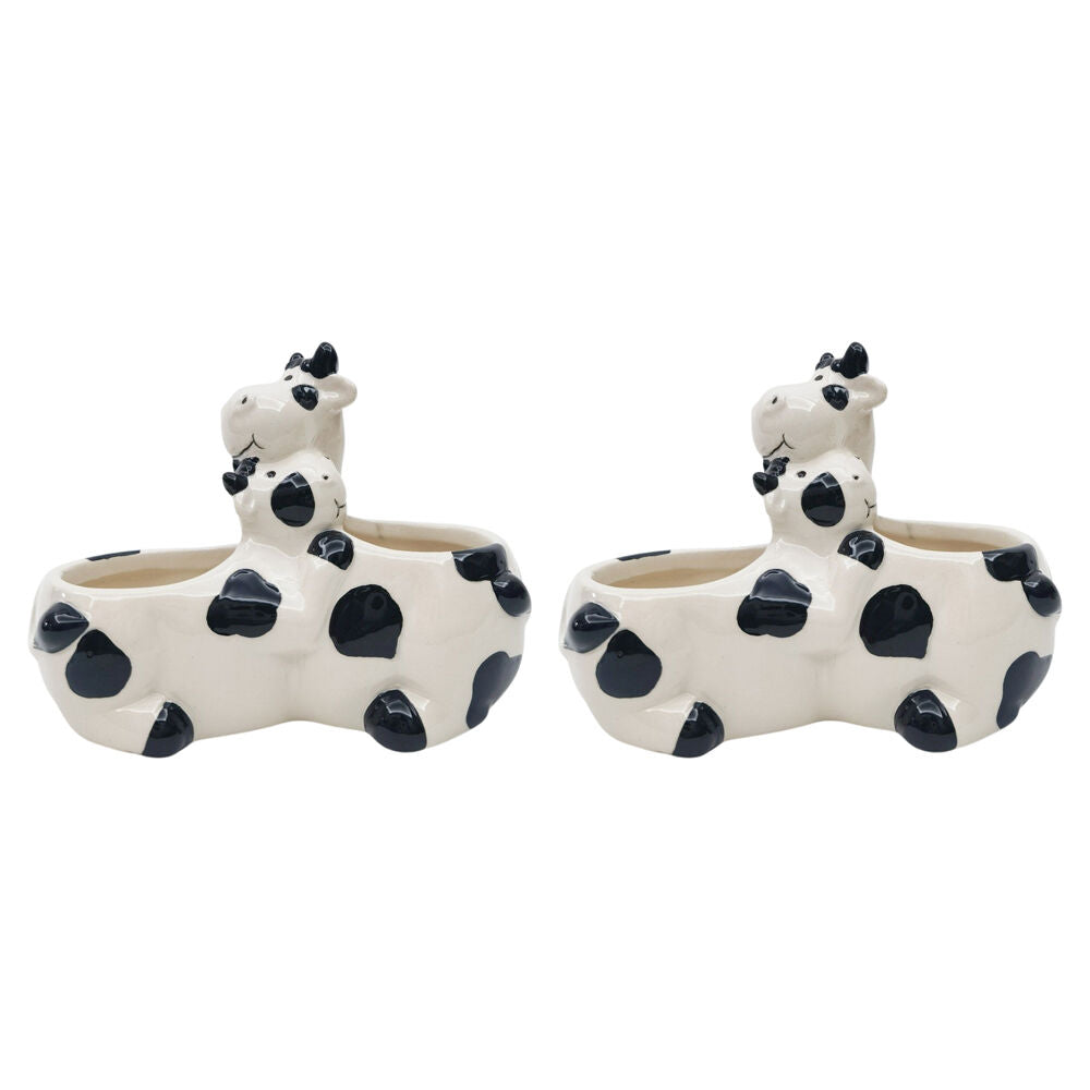 Urban Hugging Cows Ceramic Planter Flower/Plant Pot 12x14cm White/Black (2 Pack)