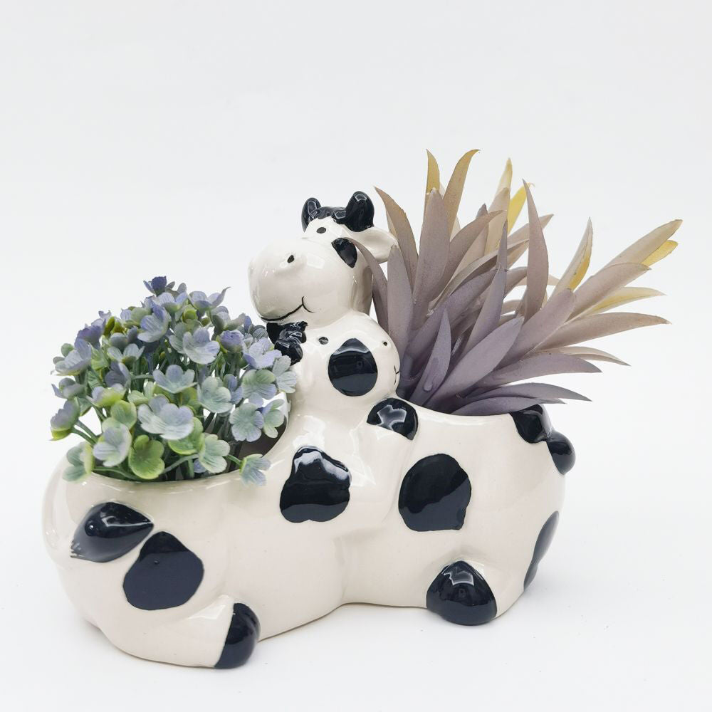 Urban Hugging Cows Ceramic Planter Flower/Plant Pot 12x14cm White/Black (2 Pack) — image 3