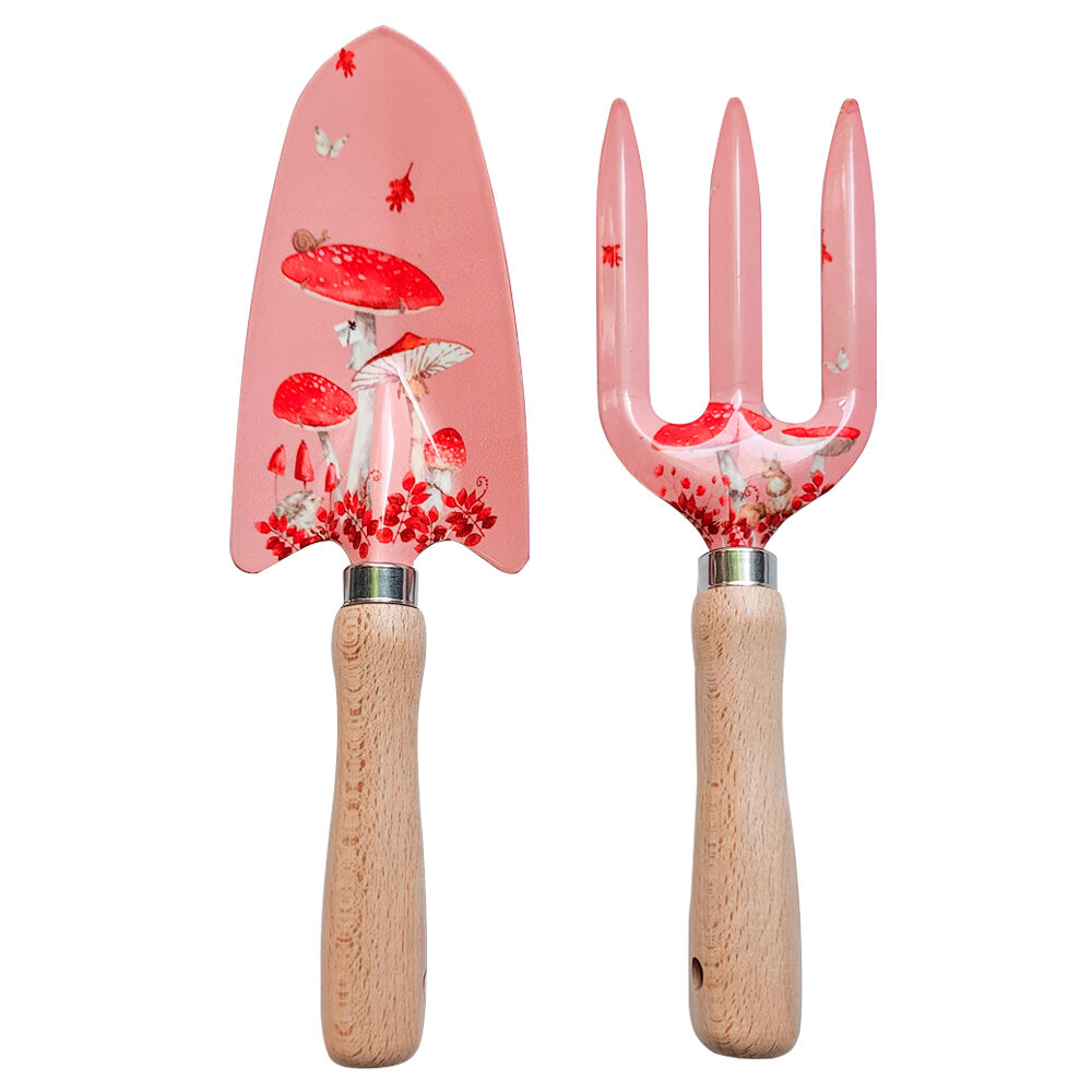 Urban Enchanted Garden Metal/Timber Garden Tool Hand Trowel/Fork 29x18cm Red (2 Pieces)