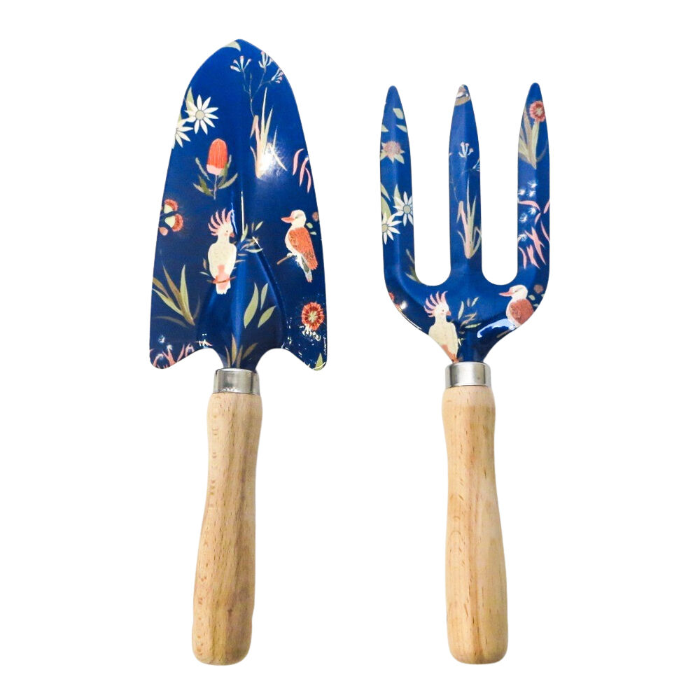 Urban Australiana Metal/Timber Garden Tool Hand Trowel/Fork 29x18cm Navy (2 Pieces)
