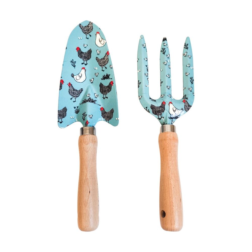 Urban Farm Yard Metal/Timber Garden Tool Hand Trowel/Fork 29x18cm Blue (2 Pieces)
