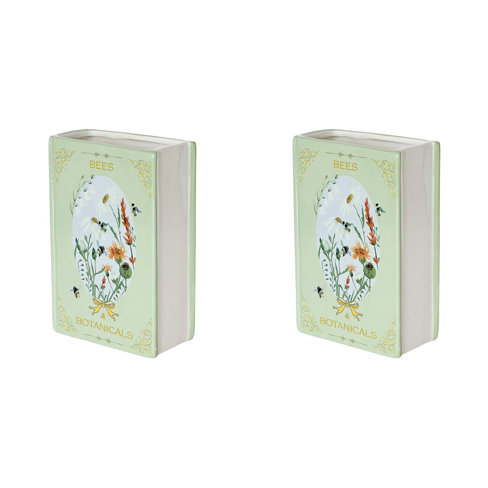 Urban Bees Botanicals Story Book Flower Vase Green Decorative Home Decor (2 Pack)