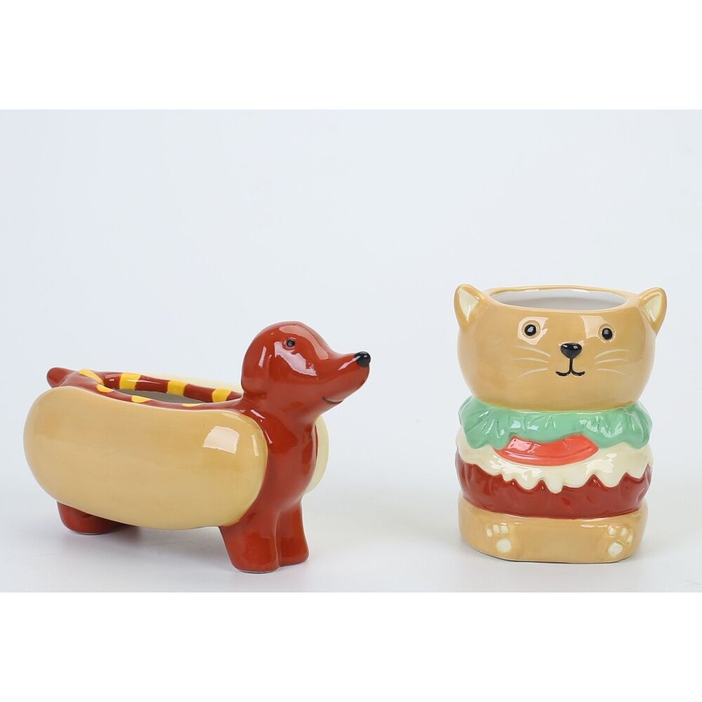 Urban Burger Cat Planter Brown 10cm Home Decorative Outdoor Garden Decor — image 2