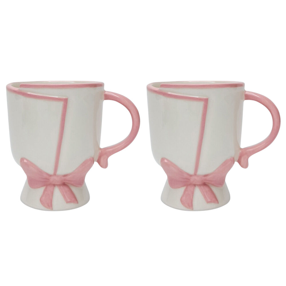 Urban Bow Coffee/Tea Mug Ceramic Water Drinking Cup w/ Handle 12cm Pink (2 Pack)