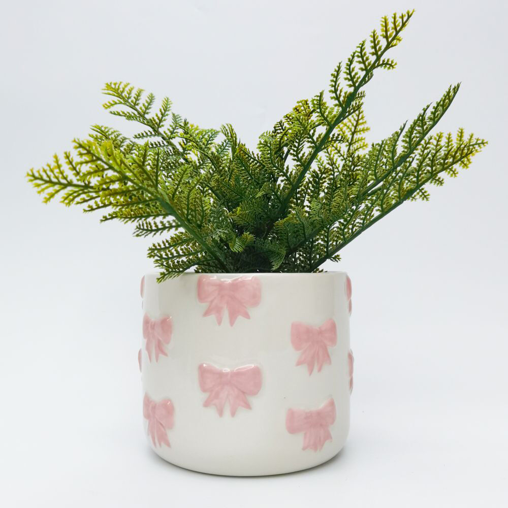 Urban Bow Flower/Plant Ceramic Planter Flower/Plant Pot Home Decor 14cm Pink — image 2