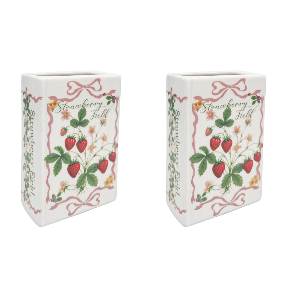 Urban Ceramic Strawberry Fields Book Home Flower Vase 16x11cm Red/Green (2 Pack)