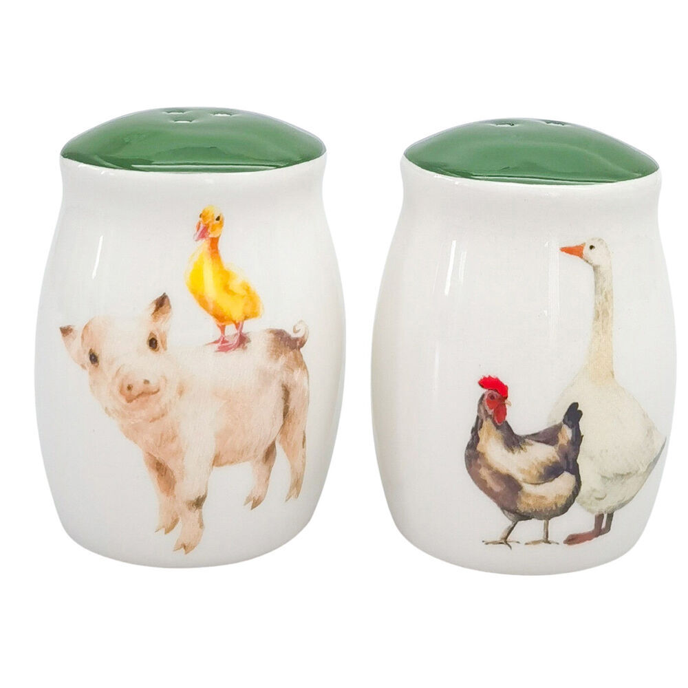 Urban 2pc Urban Ceramic Farm Yard Animals Salt and Pepper Shakers Set 8x6cm Green (2 Pack) — image 2