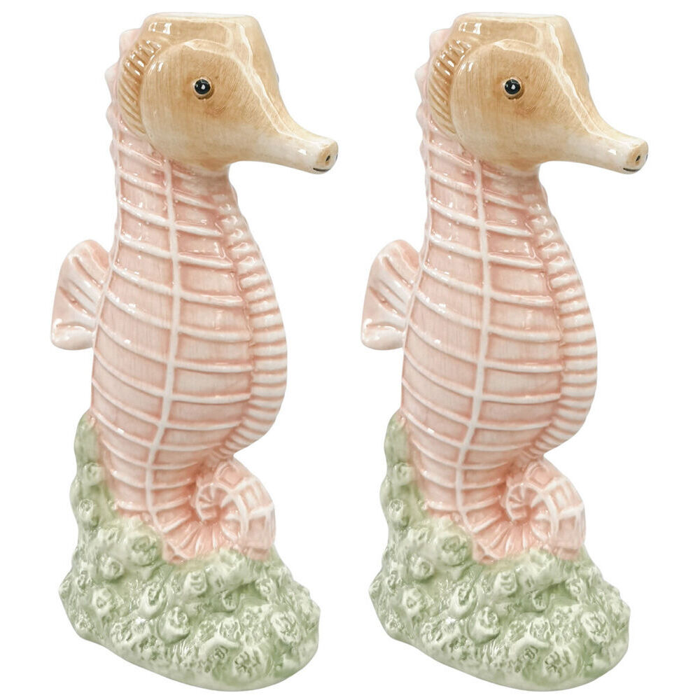 Urban Ceramic Reef Seahorse Home Decor Flower Vase 18x10cm Pink (2 Pack)