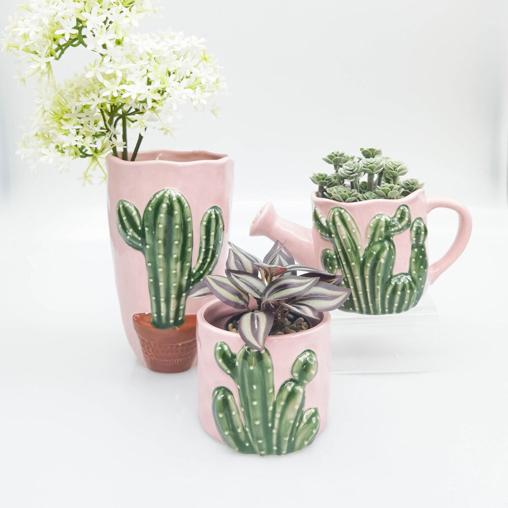 Urban 9x10cm Pink/Green Ceramic Cactus Outdoor Garden Planter Pot — image 2