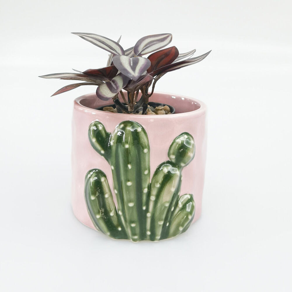 Urban 9x10cm Pink/Green Ceramic Cactus Outdoor Garden Planter Pot — image 3