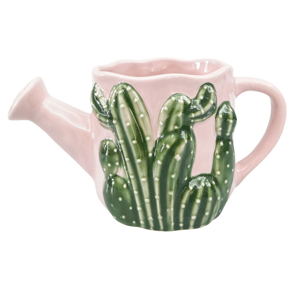 Urban 18x9cm Pink Ceramic Cactus Watering Can Outdoor Planter Pot