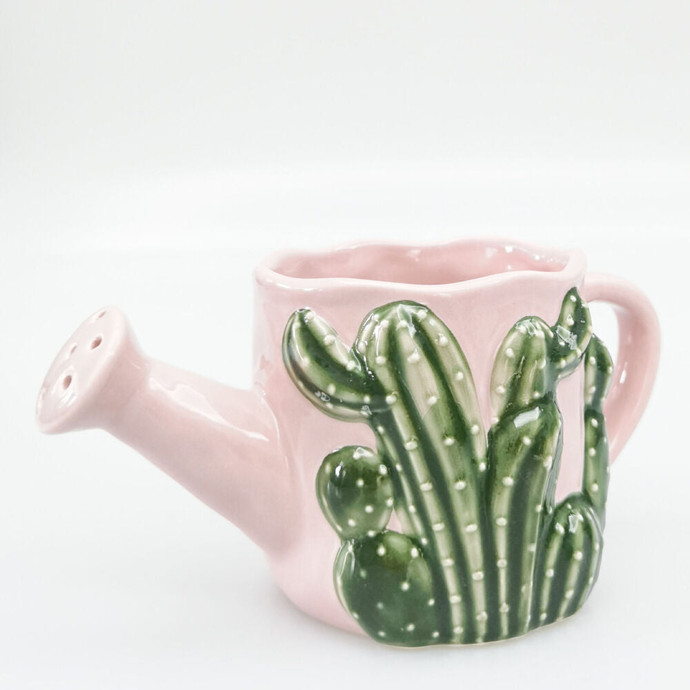 Urban 18x9cm Pink Ceramic Cactus Watering Can Outdoor Planter Pot — image 3