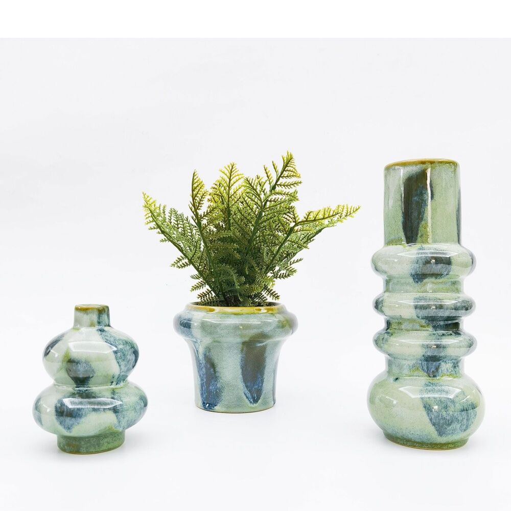 Urban Bronte Bud Flower Vase Ceramic Green 12cm Decorative Shelf Home Decor — image 2