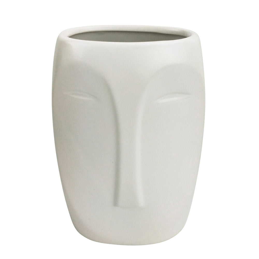 Urban Aztec Face 17cm Ceramic Plant/Flower Vase Home Display Pot Medium White