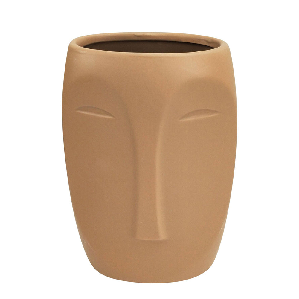 Urban Aztec Face 17cm Ceramic Plant/Flower Vase Home Display Pot Medium Beige