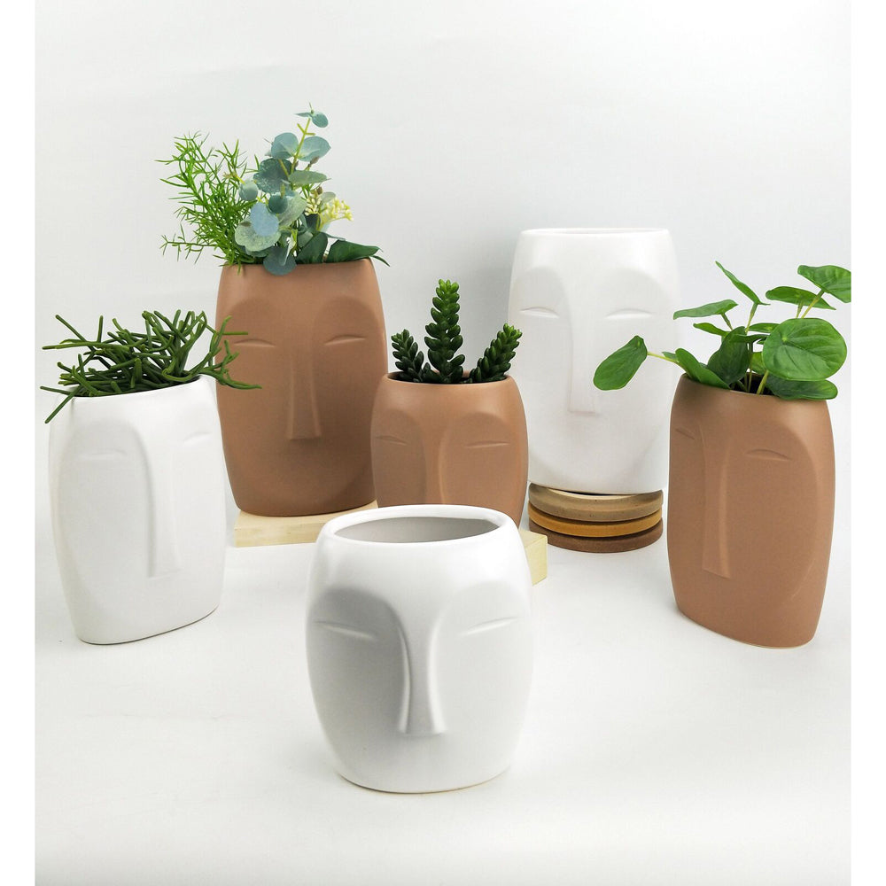 Urban Aztec Face 17cm Ceramic Plant/Flower Vase Home Display Pot Medium Beige — image 3