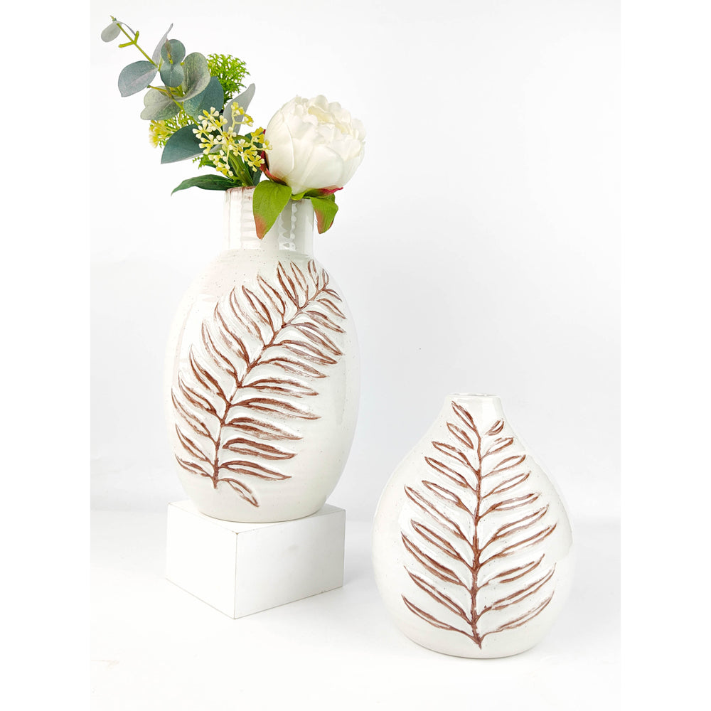 Urban Blair Leaf 25cm Ceramic Flower Vase Home Decor Display Pot Medium White — image 2