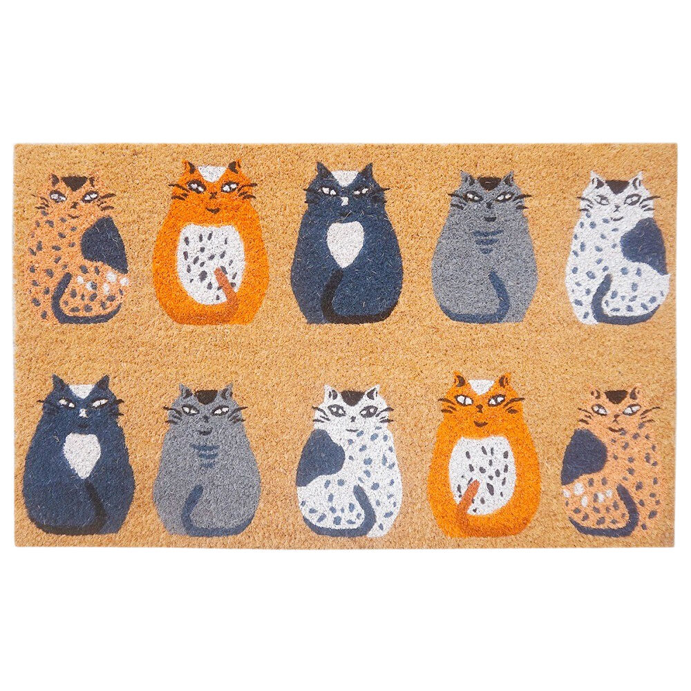 Urban Cat Floor Doormat Coir/PVC Home/Living Room Decor Rectangle 45x75cm Grey