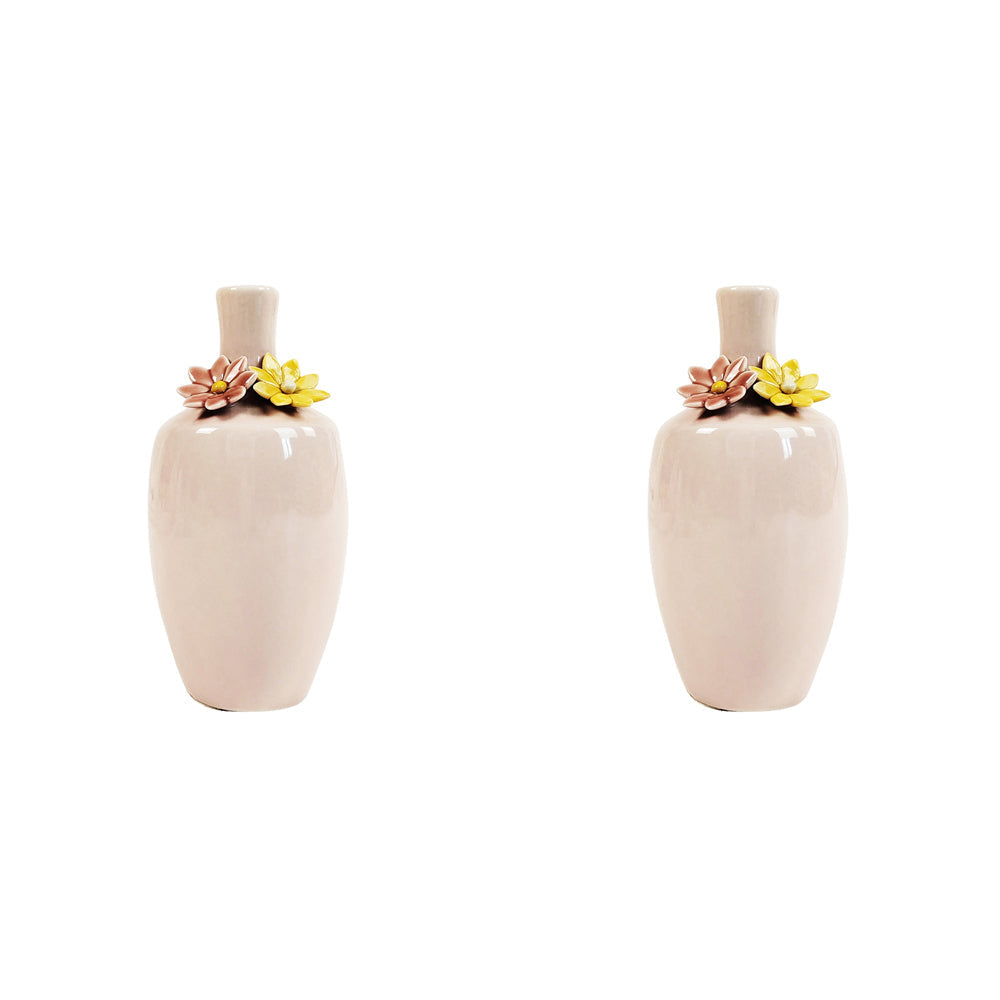 Urban Daphne 17cm Ceramic Flower Vase Home Decorative Pot - Pink (2 Pack)
