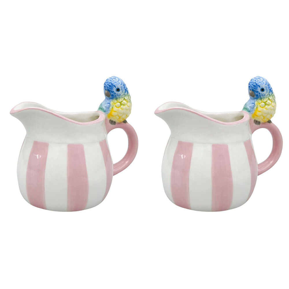Urban Ceramic Perdy Parrot Pitcher Beverage Serving Jug 13x12cm Pink (2 Pack)