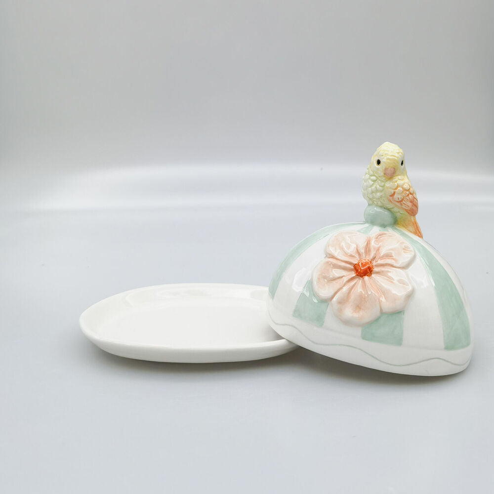 Urban 12x16cm Green Ceramic Perdy Parrot Butter Storage Dish — image 2