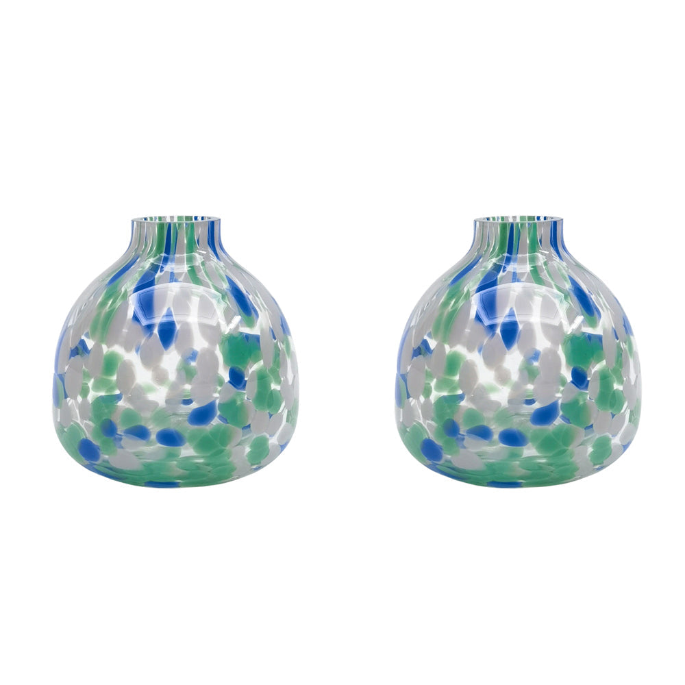 Urban Jaslyn Speckle Glass Bud Flower Vase Green Decorative Home Decor (2 Pack)