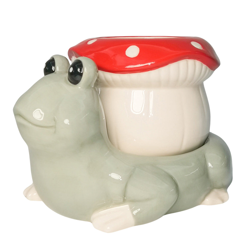Urban Frog Toadstool Planter White Red 15cm Decorative Outdoor Garden Decor