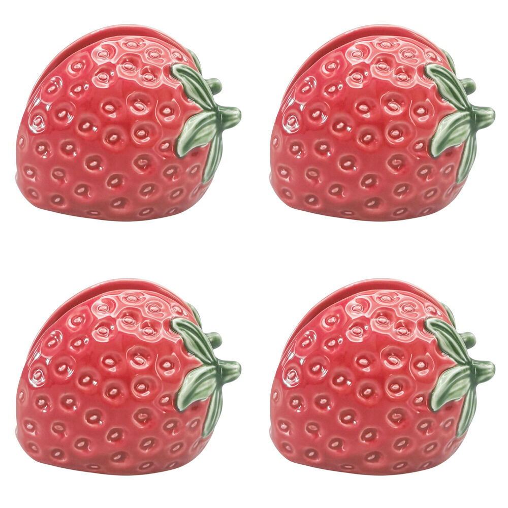 Urban Ceramic Strawberry Table Napkin Storage Holder 10x8cm Red (4 Pack)