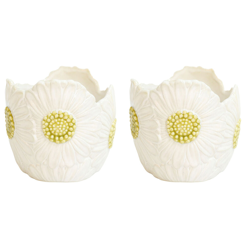 Urban Ceramic Flower Outdoor Garden Planter Pot 12x14cm White (2 Pack)