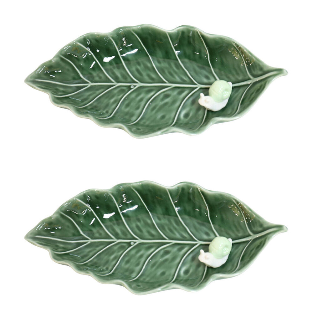 Urban Ceramic Snail Leaf Decorative Trinket Dish 28x13cm Green (2 Pack)
