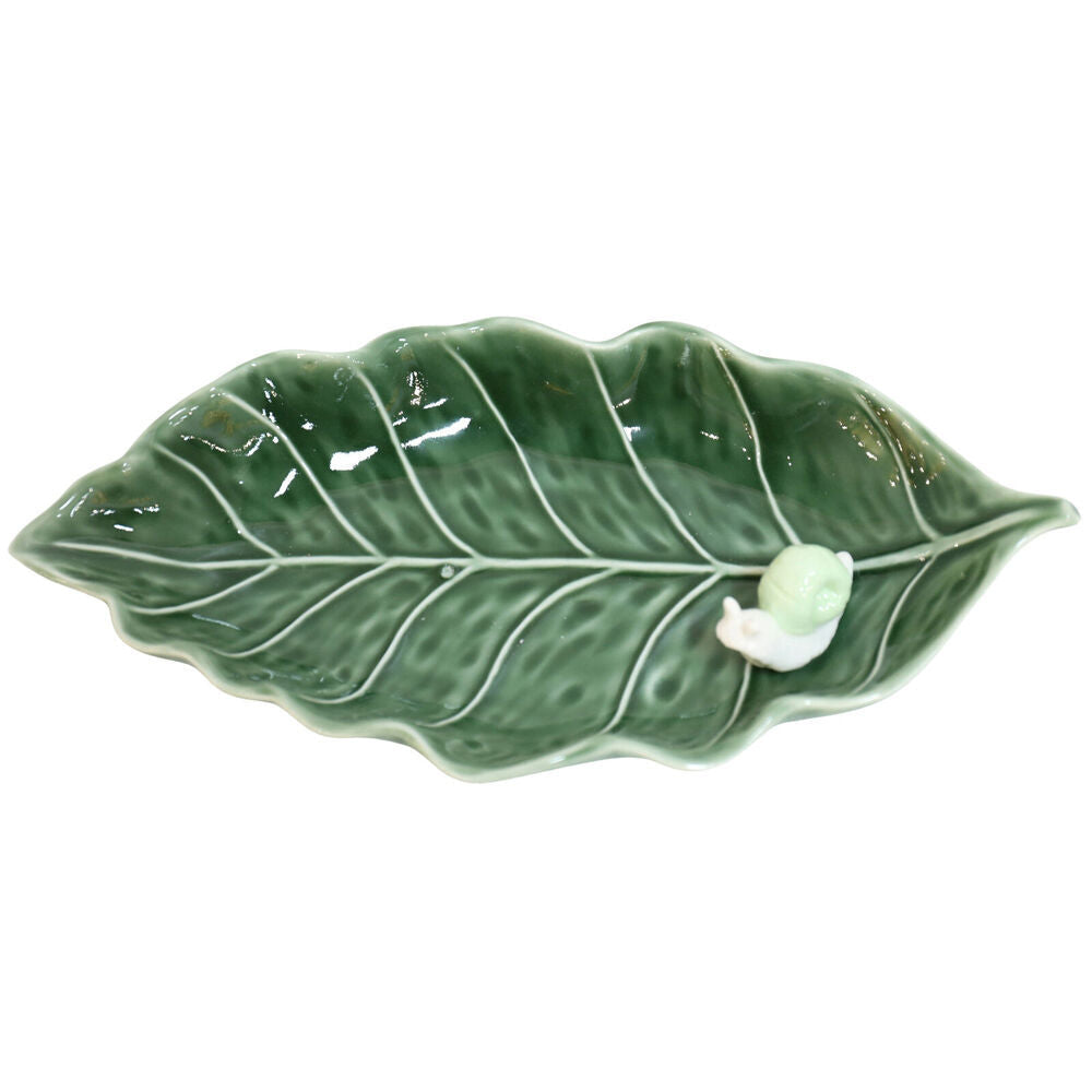 Urban Ceramic Snail Leaf Decorative Trinket Dish 28x13cm Green (2 Pack) — image 2