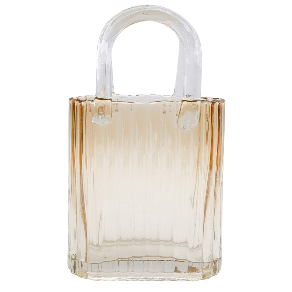 Urban Reeded Handbag Glass Flower Vase Amber Small Decorative Decor 23cm