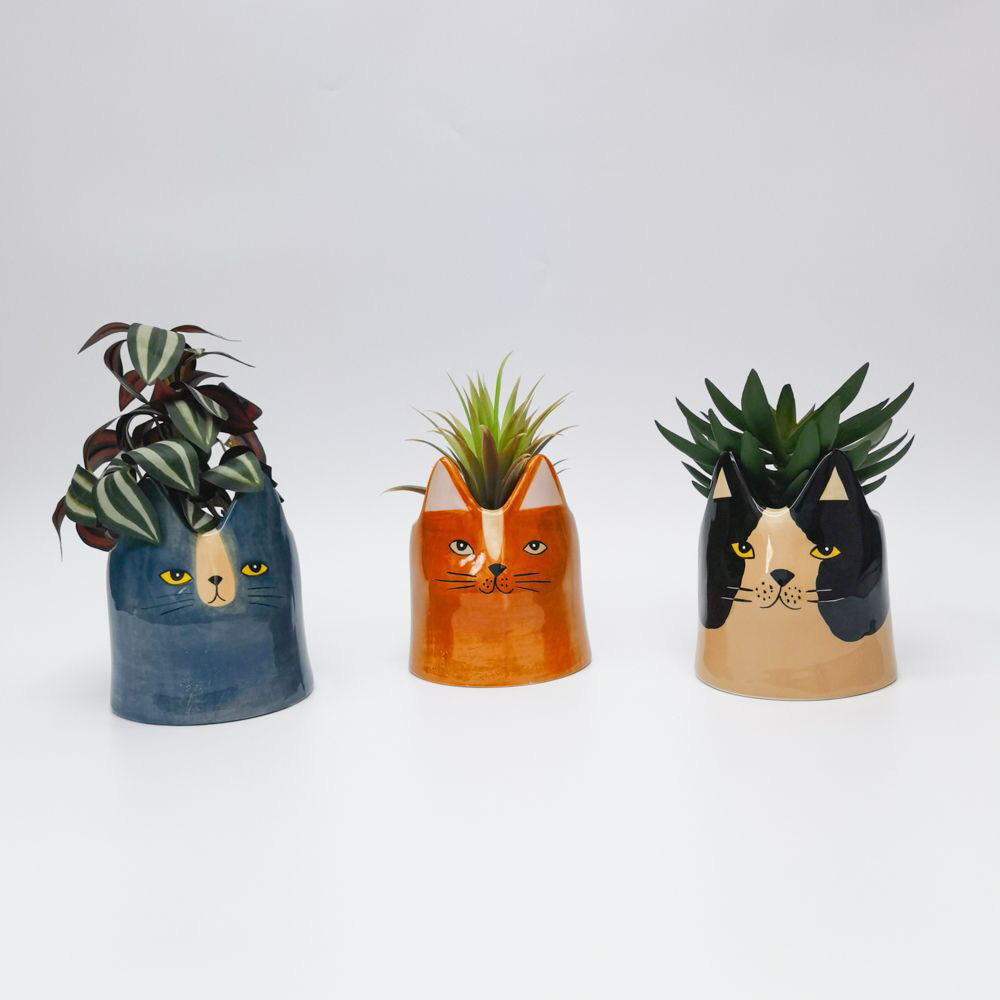Urban Bailey Cat Ceramic Planter Flower/Plant Pot Decor 14cm Black/White (2 Pack) — image 4