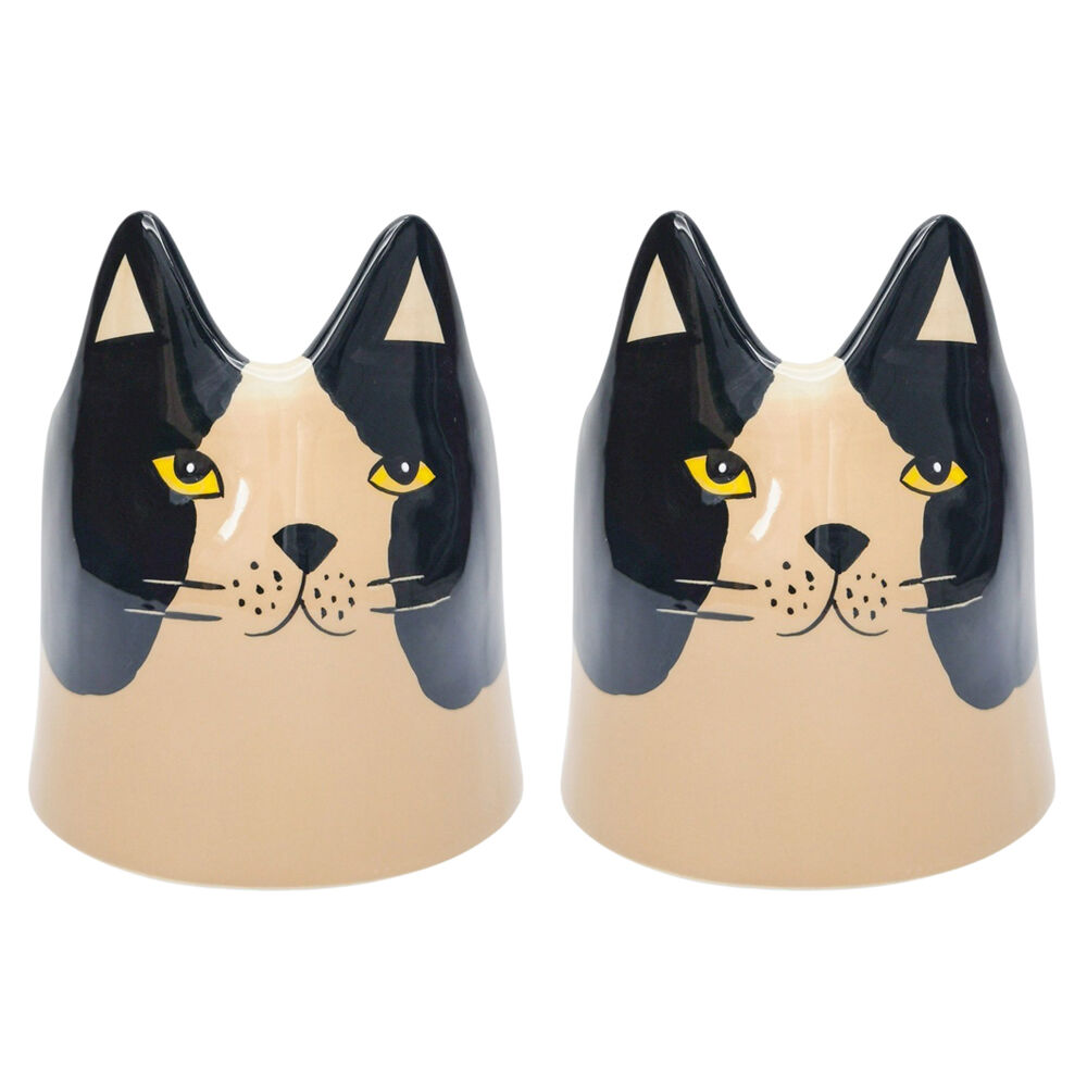 Urban Bailey Cat Ceramic Planter Flower/Plant Pot Decor 14cm Black/White (2 Pack)